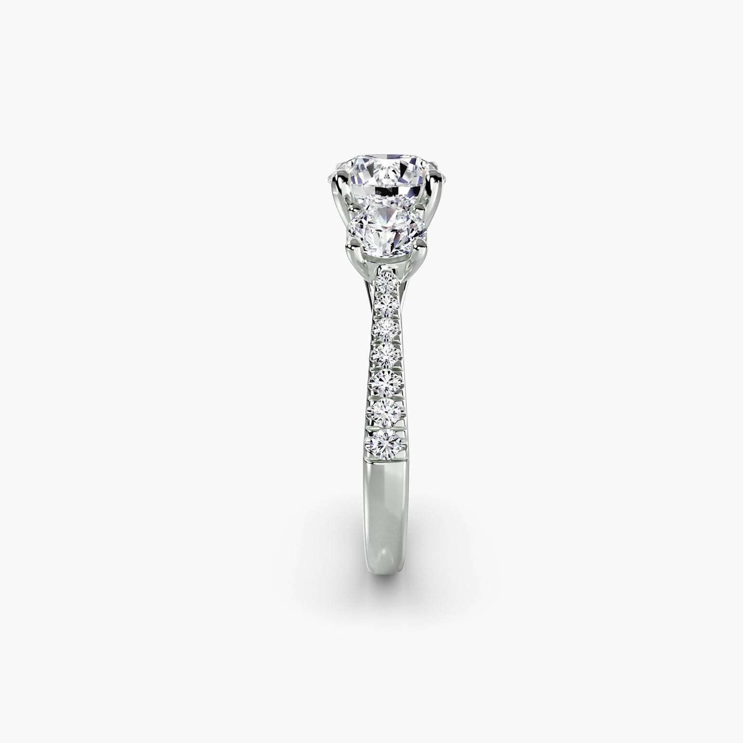 Three-Stone with Pavé Band Round in White Gold