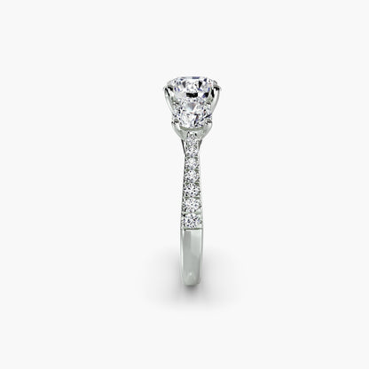 Three-Stone with Pavé Band Round in White Gold