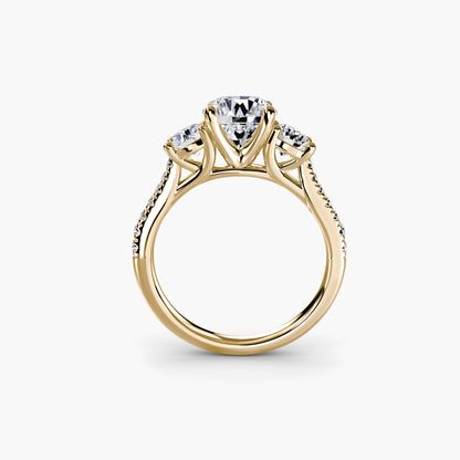 Three-Stone with Pavé Band Round in Yellow Gold