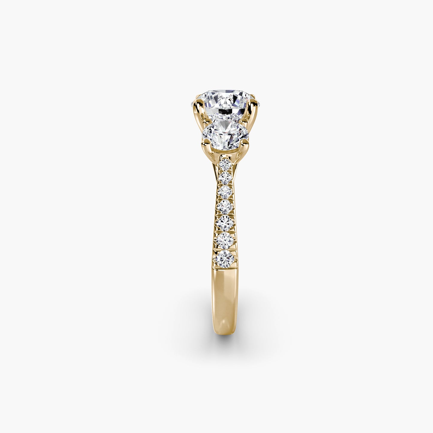 Three-Stone with Pavé Band Round in Yellow Gold