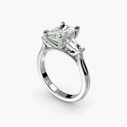 Three-Stone Ring (Baguette Side Stones) 2 in White Gold