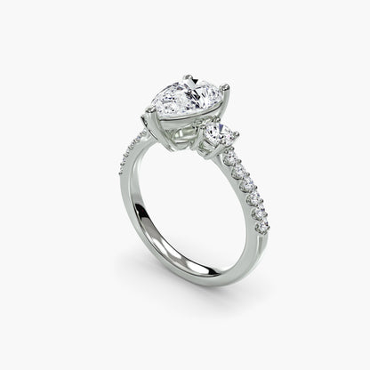 Three-Stone Ring with Pavé Band 5 in White Gold