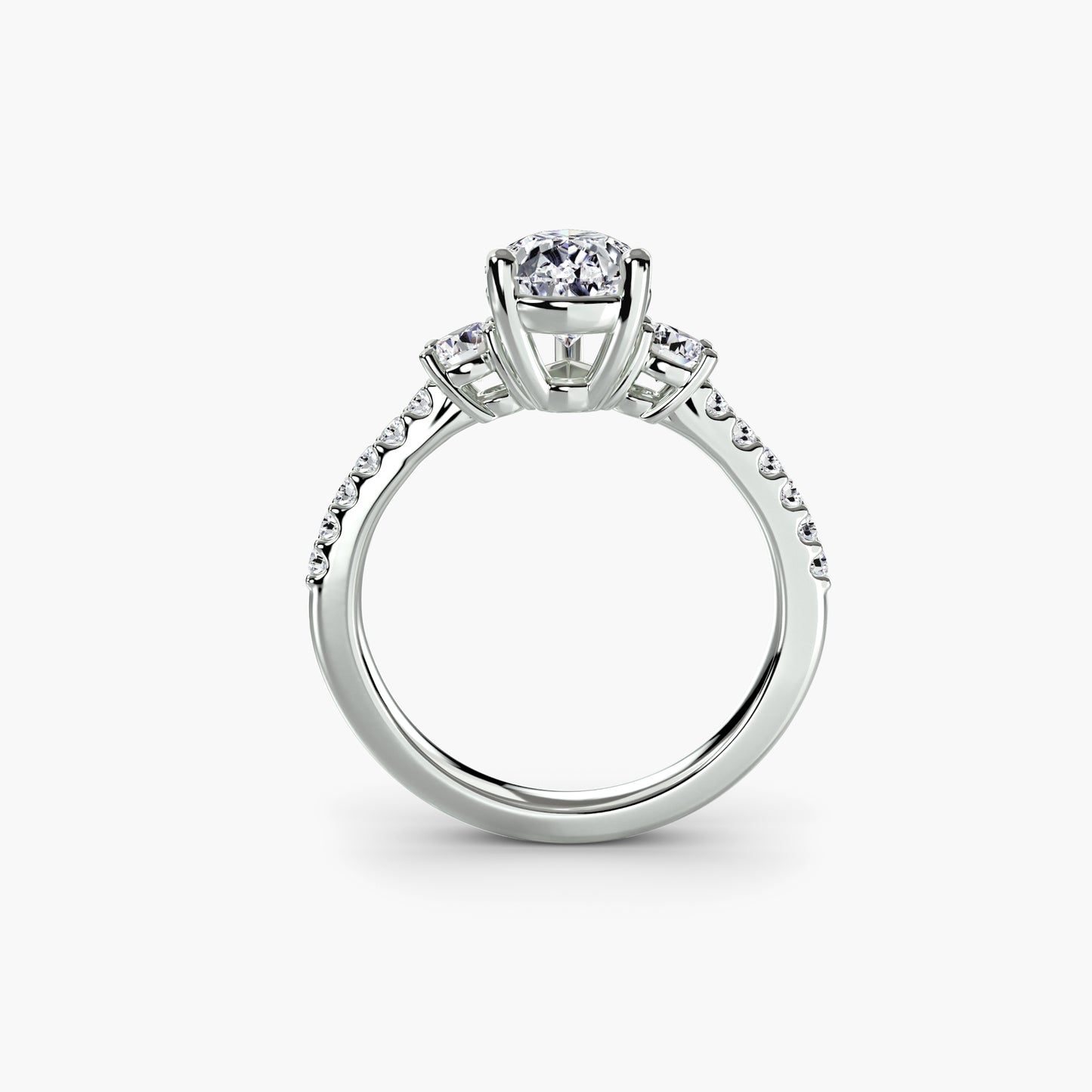 Three-Stone Ring with Pavé Band 5 in White Gold