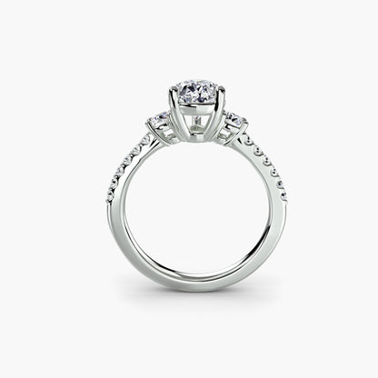 Three-Stone Ring with Pavé Band 5 in White Gold