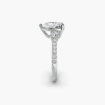 Three-Stone Ring with Pavé Band 5 in White Gold