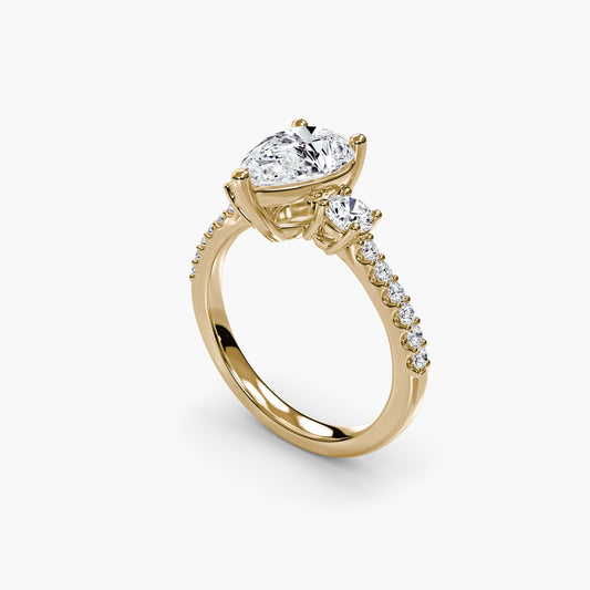 Three-Stone Ring with Pavé Band 5 in Yellow Gold