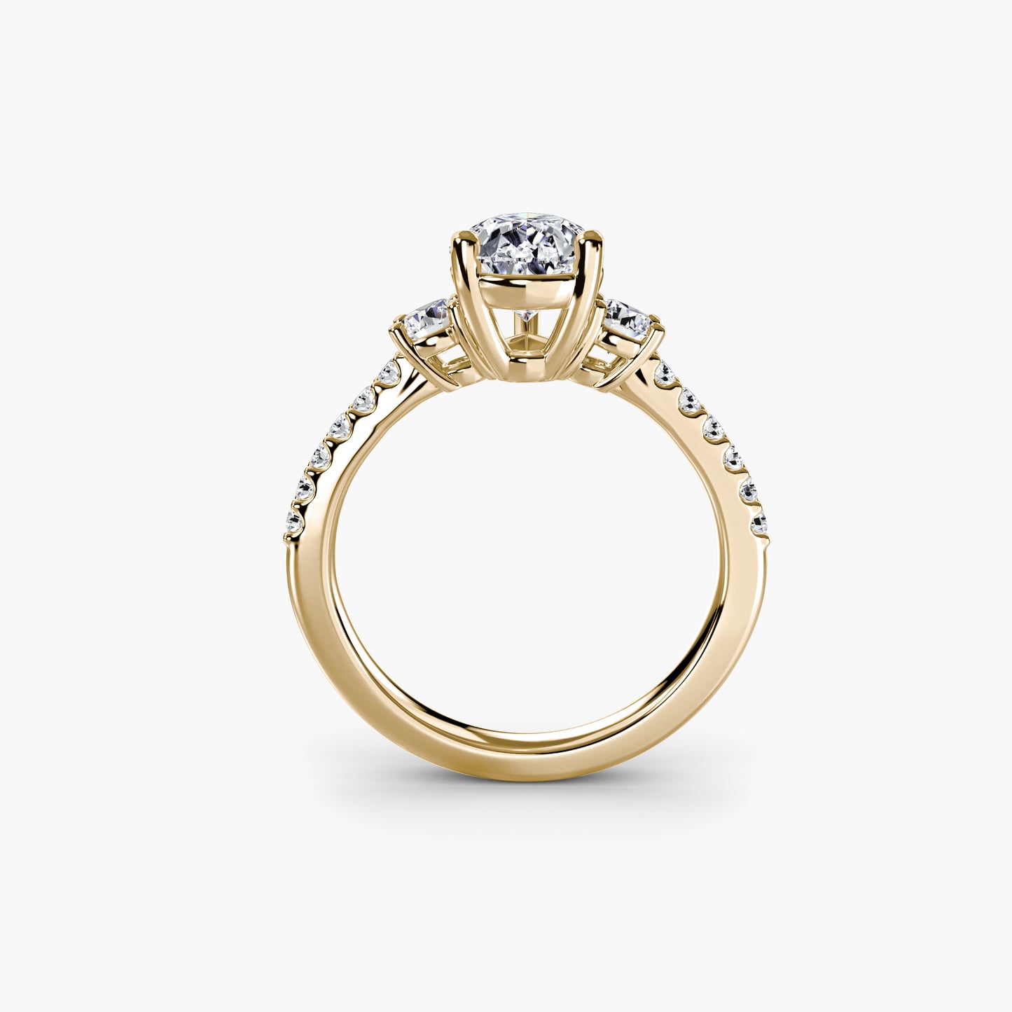 Three-Stone Ring with Pavé Band 5 in Yellow Gold