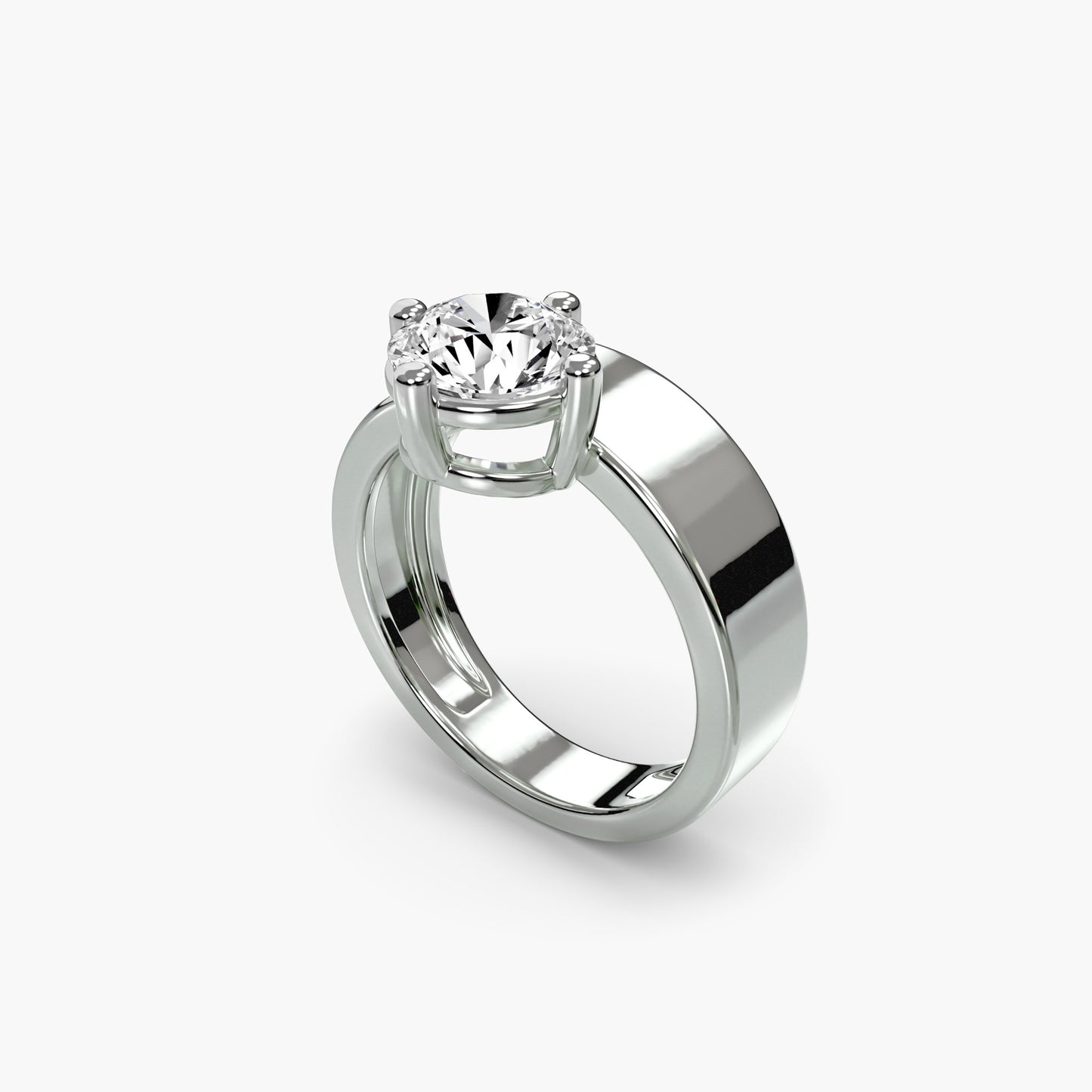Wide Band Solitaire in White Gold