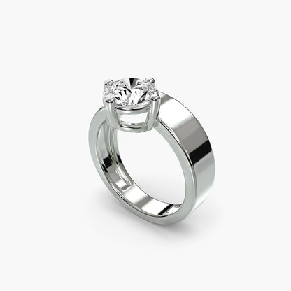 Wide Band Solitaire in White Gold