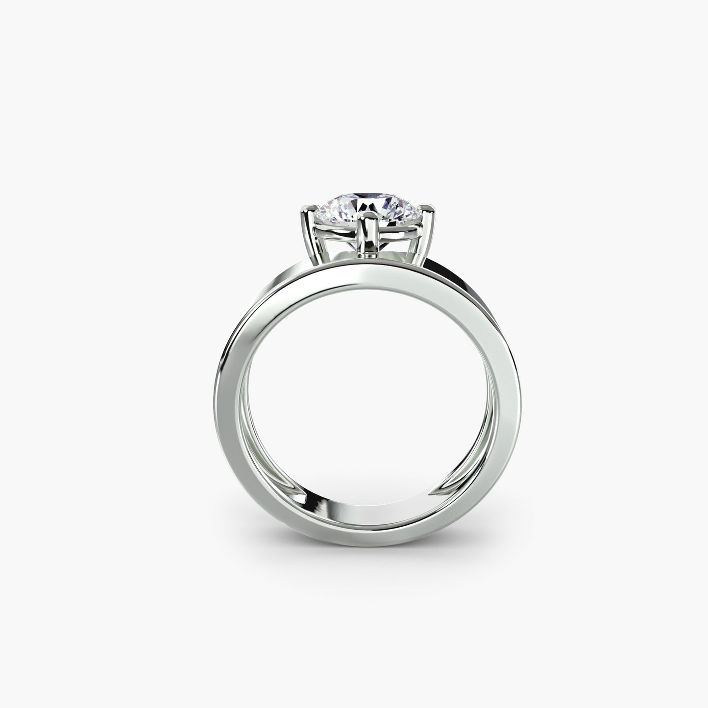 Wide Band Solitaire in White Gold