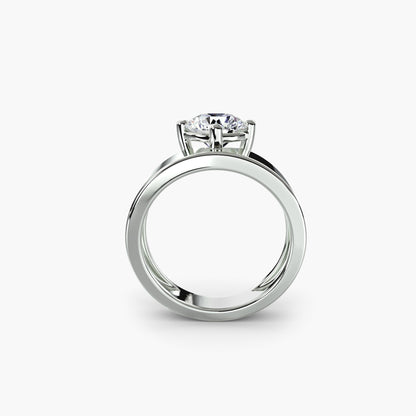 Wide Band Solitaire in White Gold