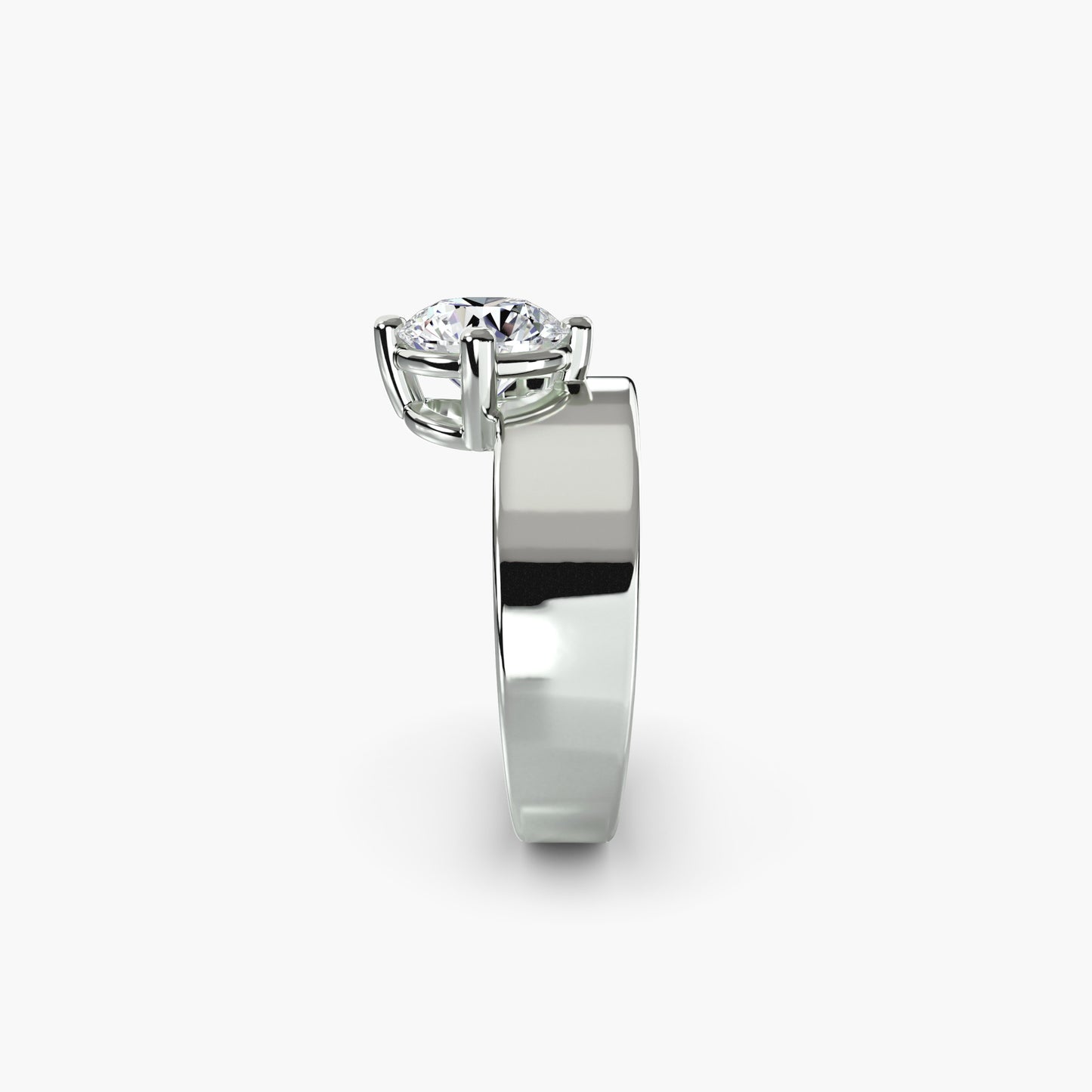 Wide Band Solitaire in White Gold
