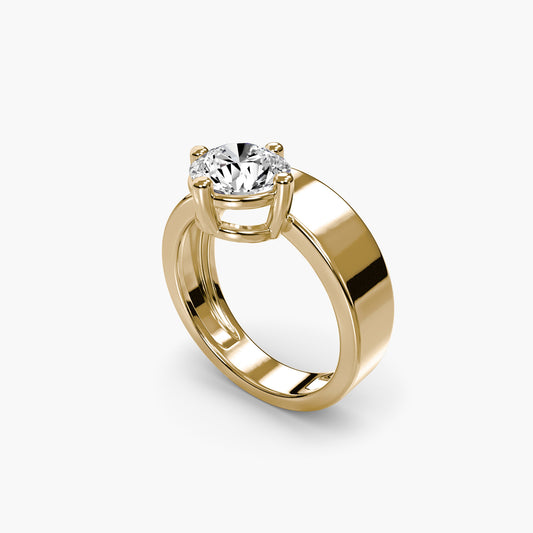 Wide Band Solitaire in Yellow Gold