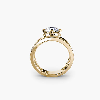 Wide Band Solitaire in Yellow Gold