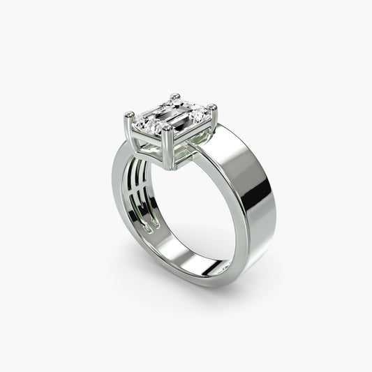 Wide Band Solitaire 2 in White Gold