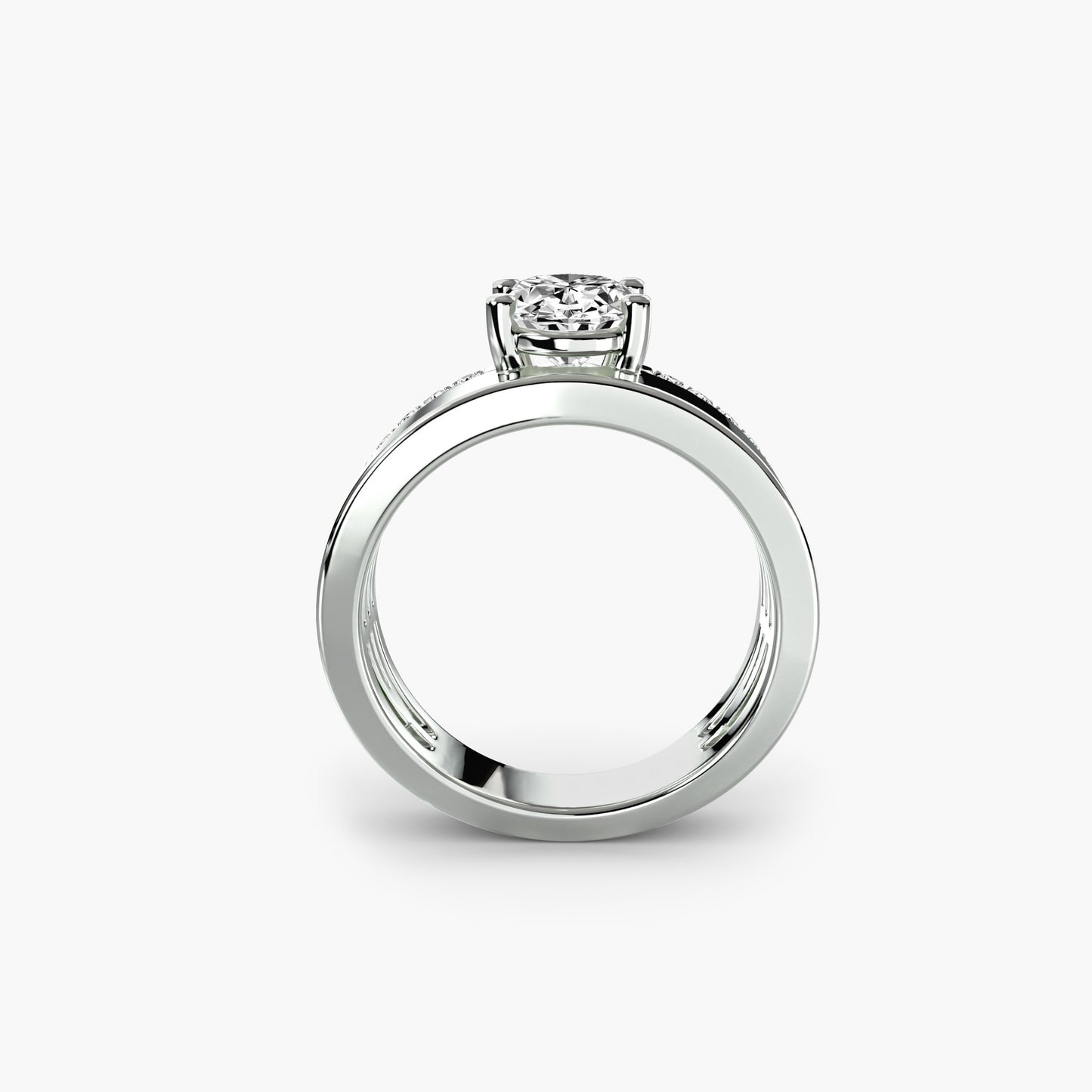 Wide Band Solitaire with Pavé Band in White Gold