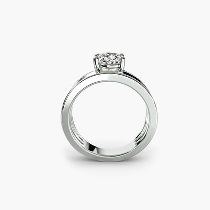 Wide Band Solitaire with Pavé Band in White Gold