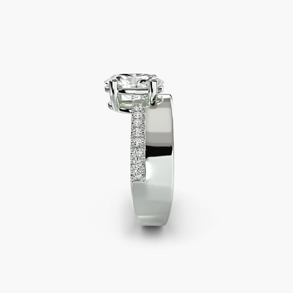 Wide Band Solitaire with Pavé Band in White Gold