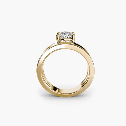 Wide Band Solitaire with Pavé Band in Yellow Gold