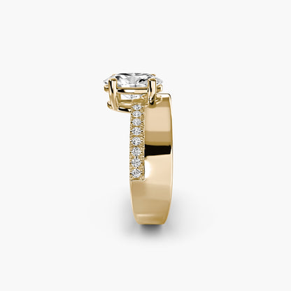 Wide Band Solitaire with Pavé Band in Yellow Gold