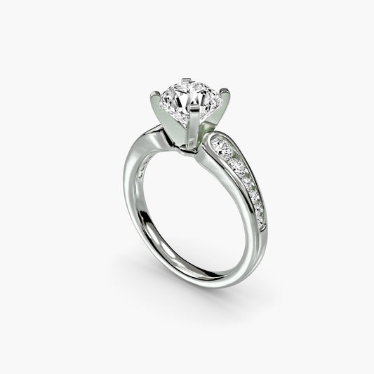 Solitaire with Pavé 2 Round in White Gold