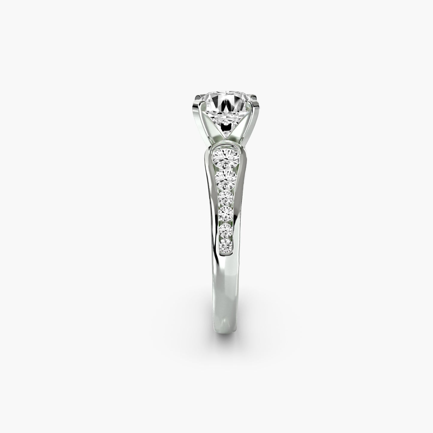 Solitaire with Pavé 2 Round in White Gold