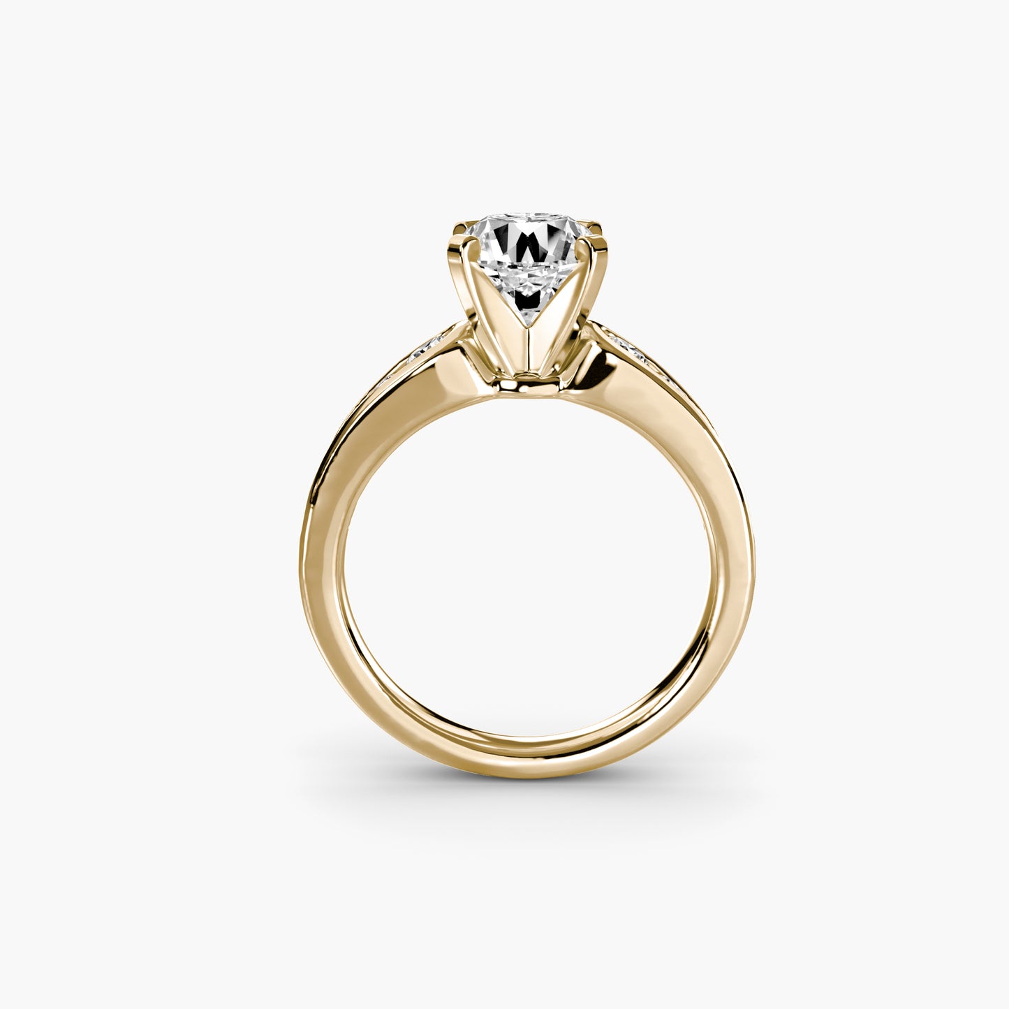 Solitaire with Pavé 2 Round in Yellow Gold