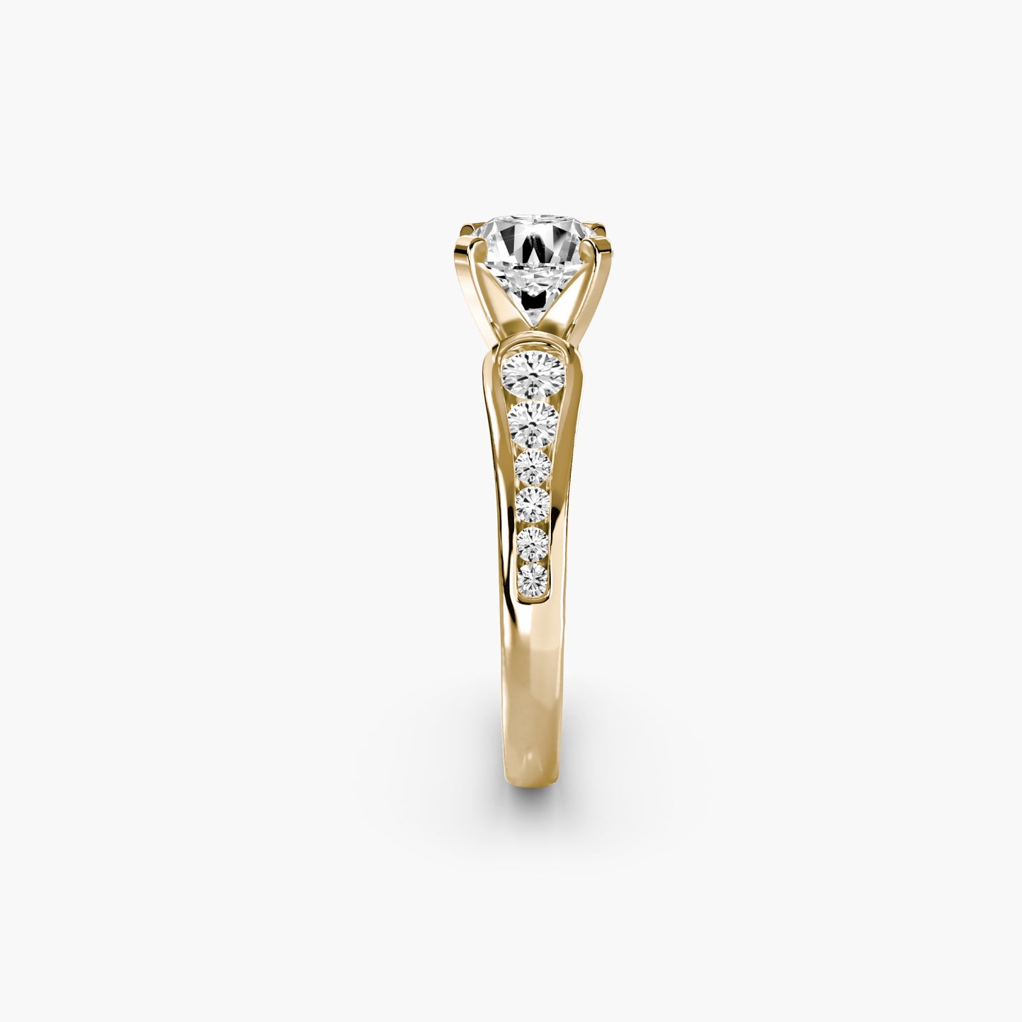 Solitaire with Pavé 2 Round in Yellow Gold