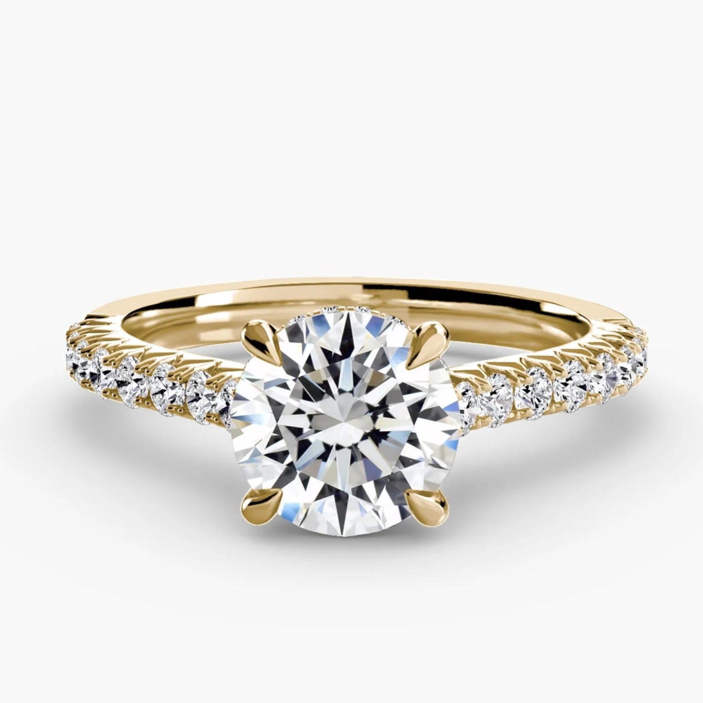 Solitaire with Pavé 5 Round in Yellow Gold