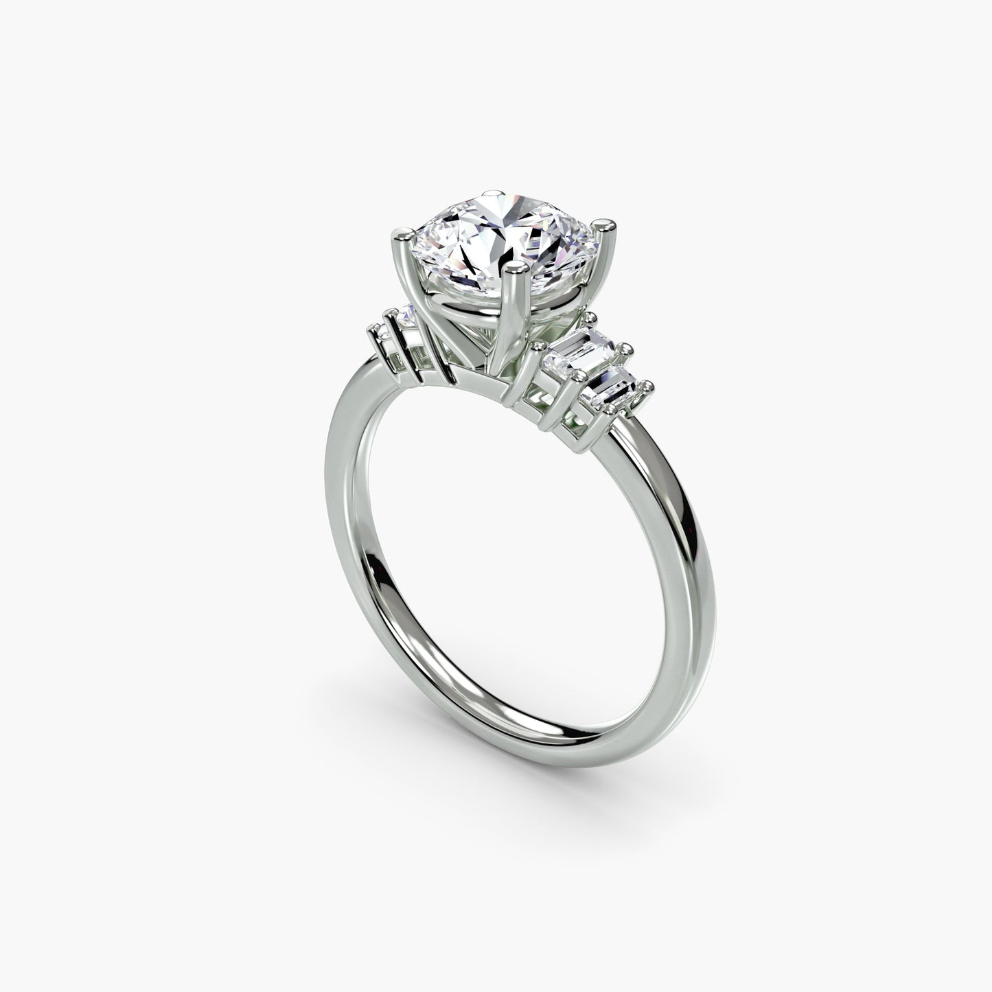 Baguette Accent Solitaire Round in White Gold