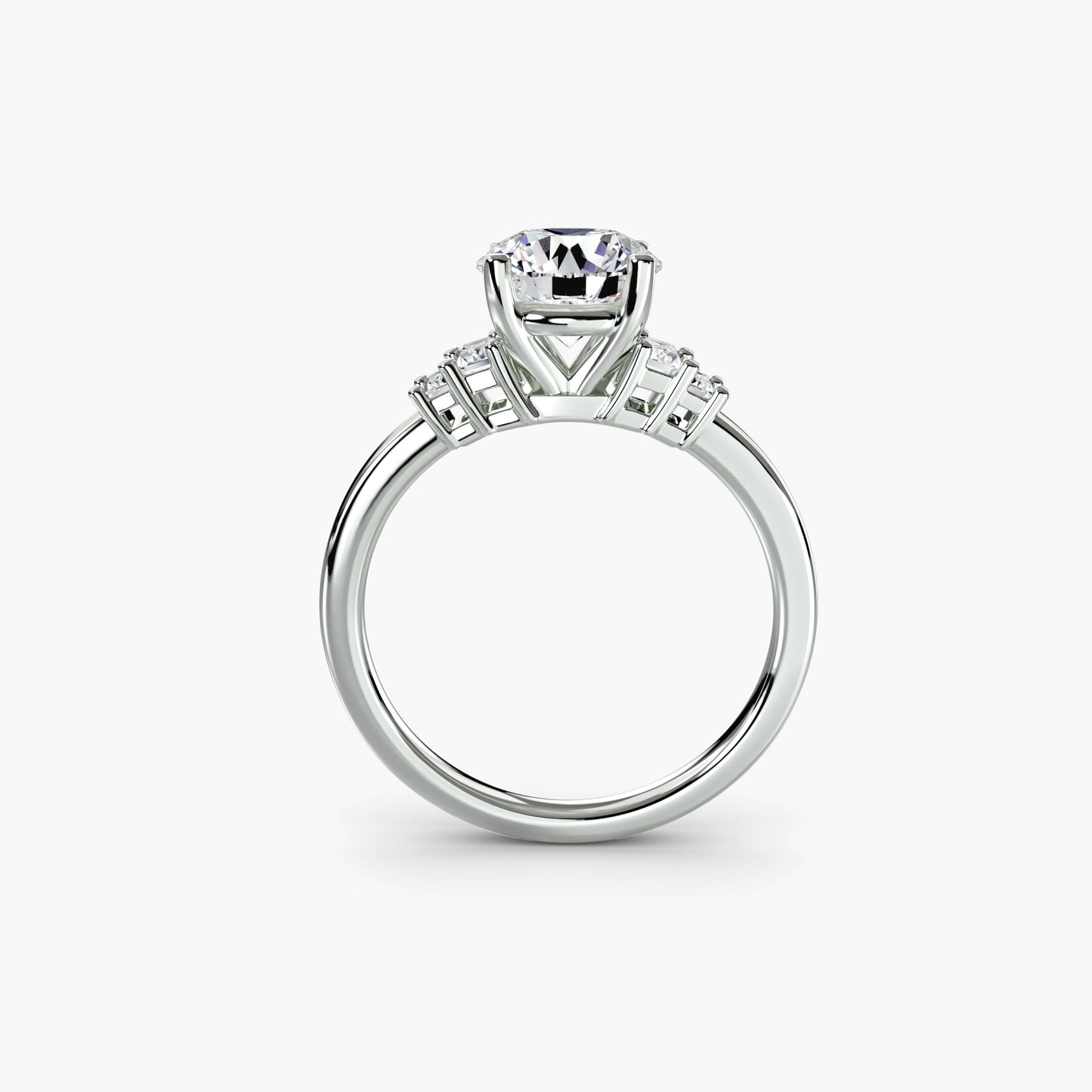 Baguette Accent Solitaire Round in White Gold