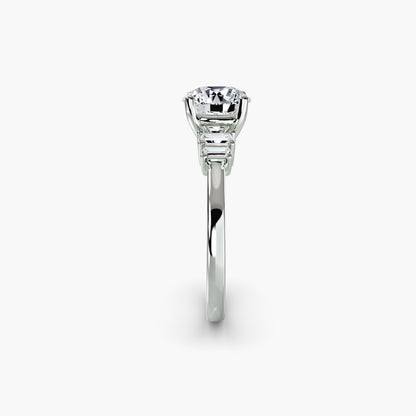 Baguette Accent Solitaire Round in White Gold