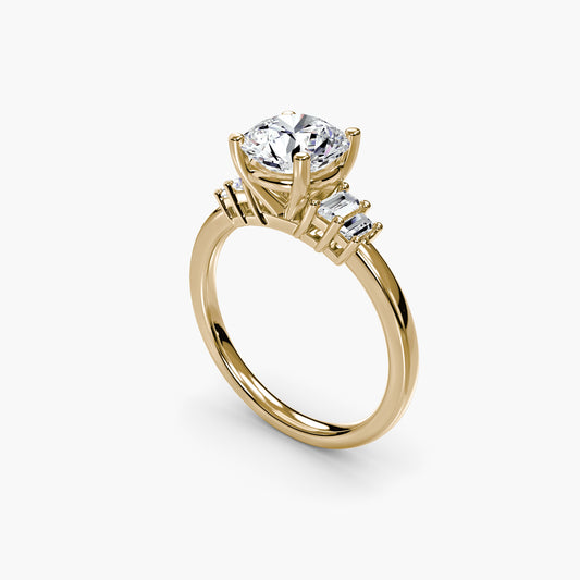 Baguette Accent Solitaire Round in Yellow Gold