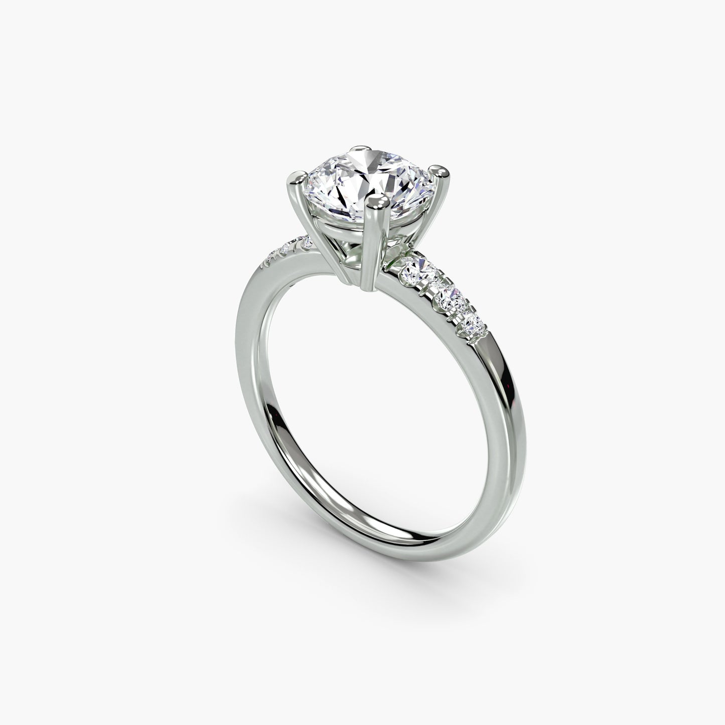 Solitaire with Shoulder Accents Round in White Gold