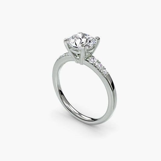 Solitaire with Shoulder Accents Round in White Gold