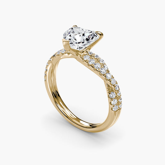 The Twisted Pavé Solitaire Heart Shape in Yellow Gold