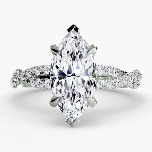 The Twisted Pavé Solitaire Marquise in White Gold