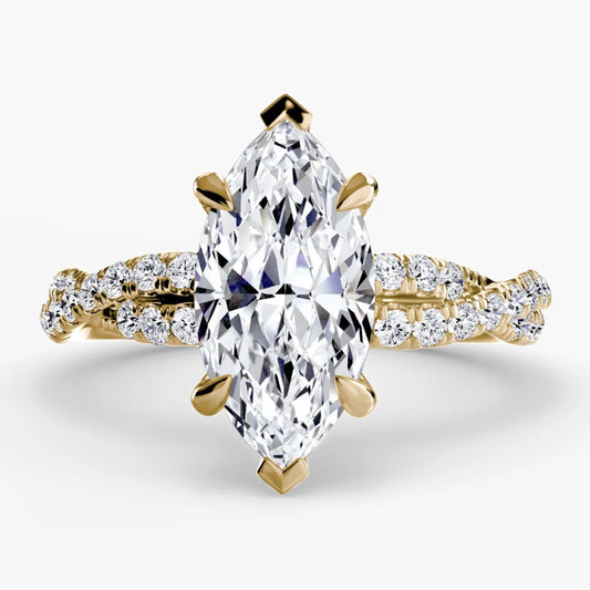The Twisted Pavé Solitaire Marquise in Yellow Gold