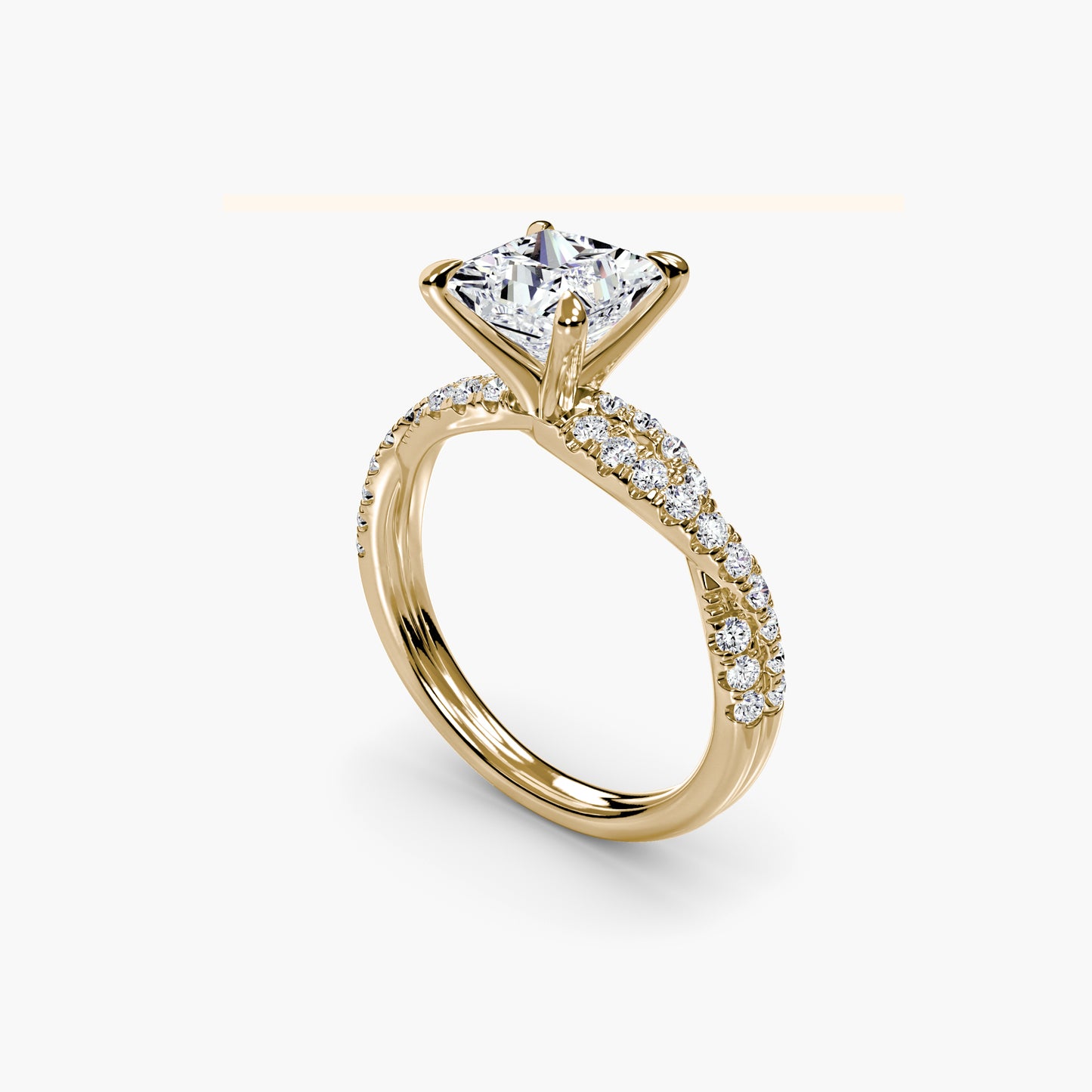 The Twisted Pavé Solitaire Princess cut in Yellow Gold