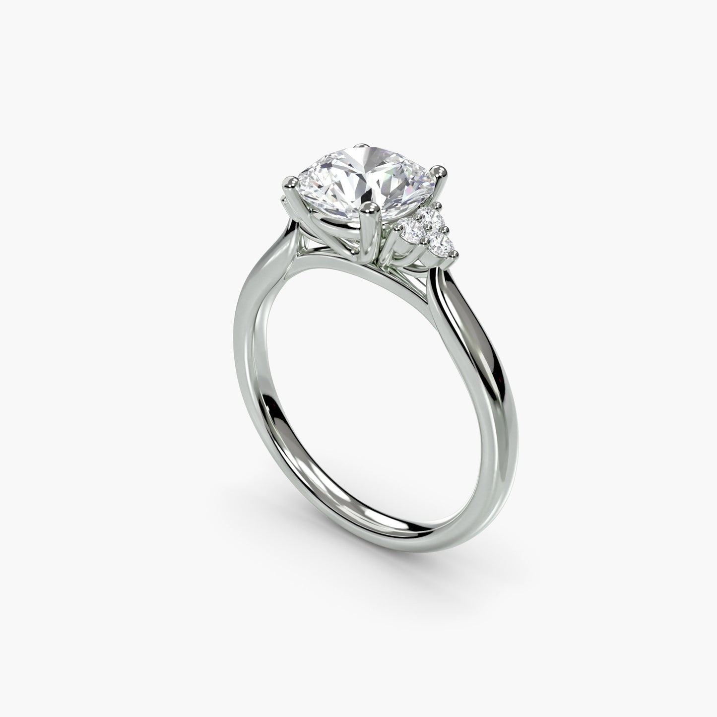 Solitaire with Cluster Shoulders in White Gold