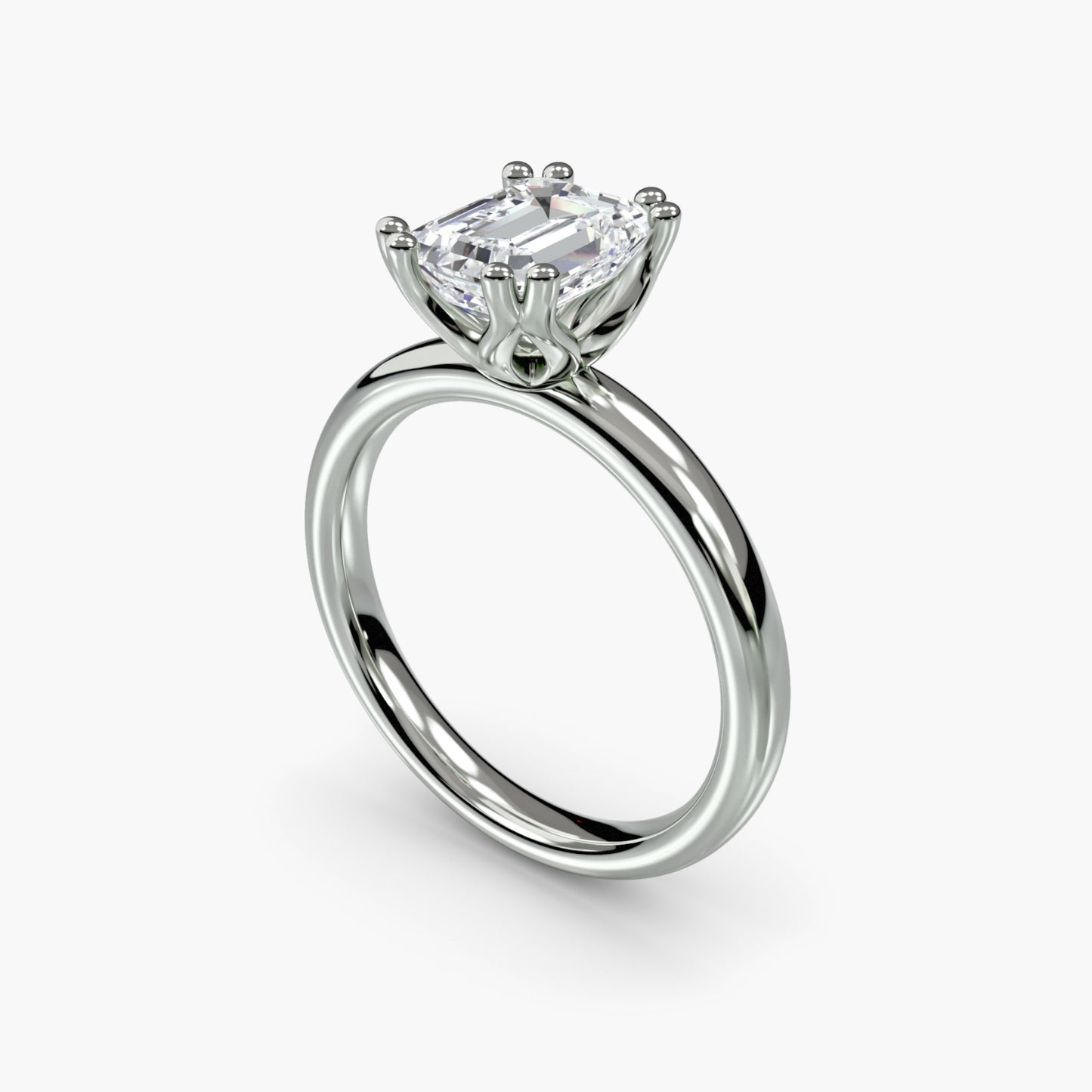 Solitaire ring 5 Emerald cut in White Gold