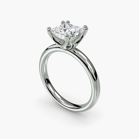 Solitaire ring 5 Princess Cut in White Gold