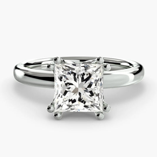 Solitaire ring 5 Princess Cut in White Gold