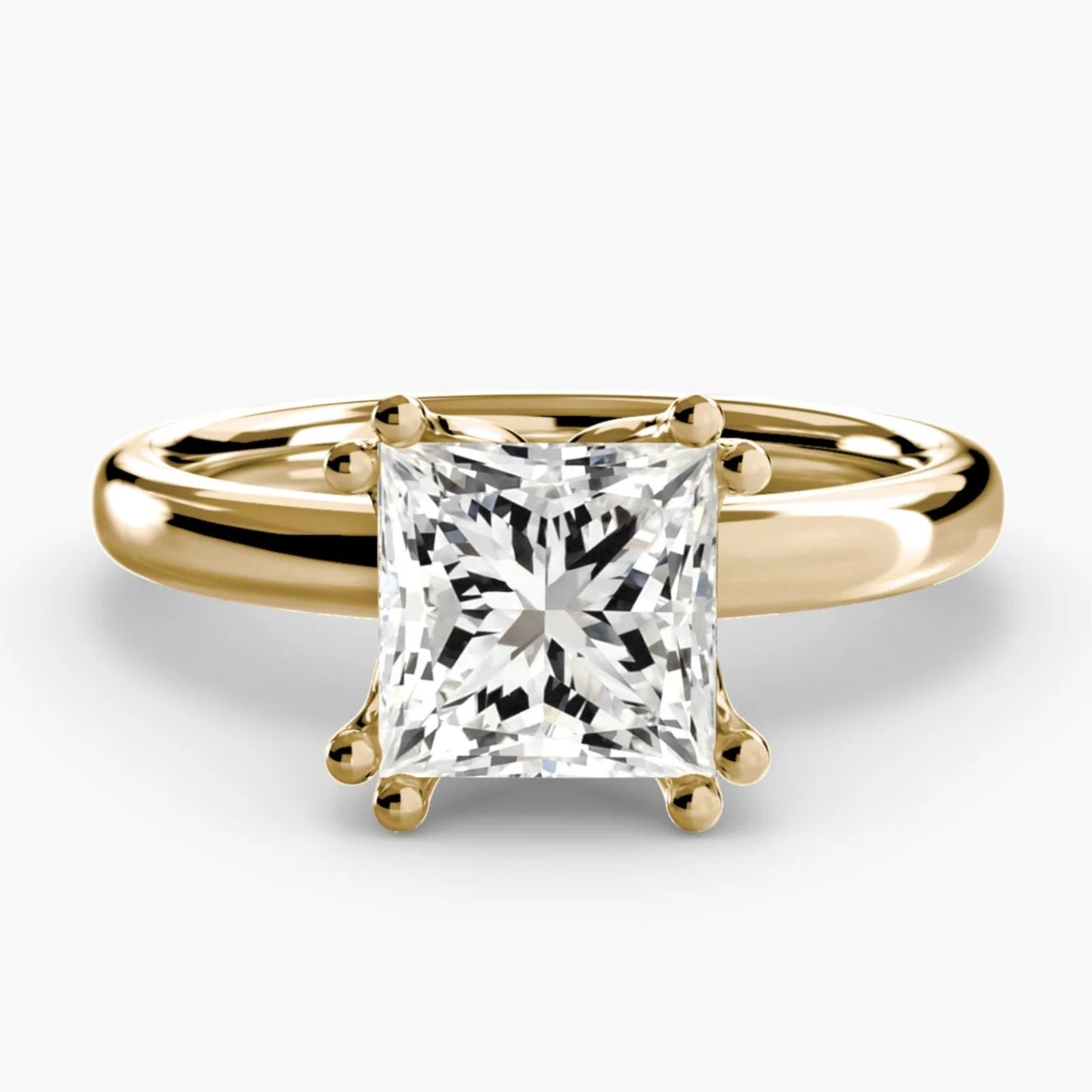 Solitaire ring 5 Princess Cut in Yellow Gold