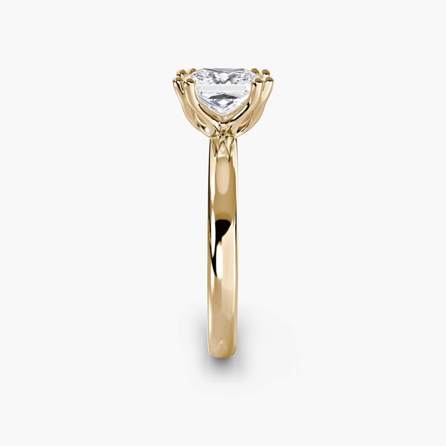 Solitaire ring 5 Princess Cut in Yellow Gold