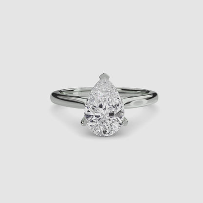 Solitaire ring 1 Pear Shape in White Gold