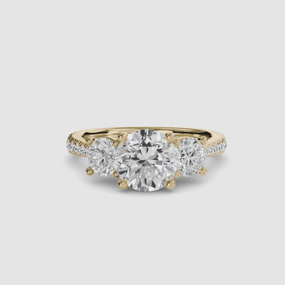 Three-Stone with Pavé Band Round in Yellow Gold
