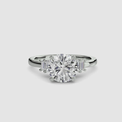Baguette Accent Solitaire Round in White Gold