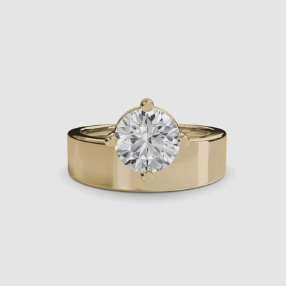 Wide Band Solitaire in Yellow Gold