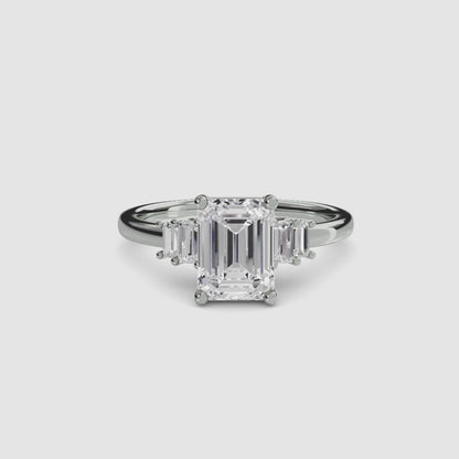 Baguette Accent Solitaire Emerald cut in White Gold